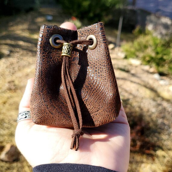 Small Drawstring Pouch Brown Faux Leather Bag Dice Bag Charm Bag Coin Purse Drawstring Bag Rune Holder Dice Holder Crystal Pouch Etsy
