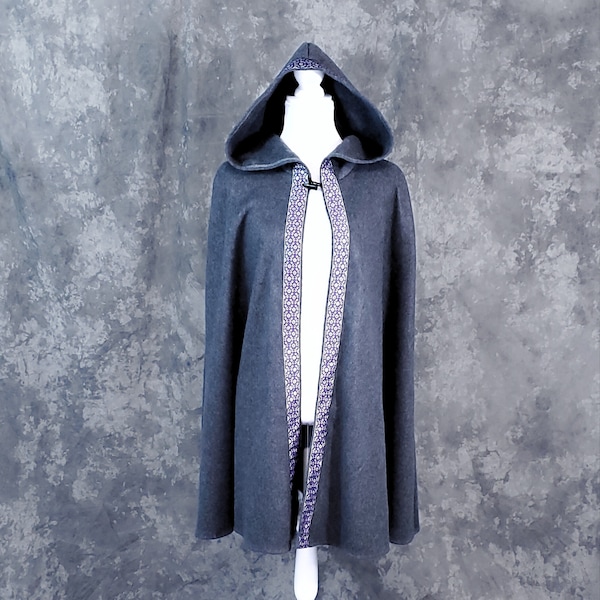 Charcoal Gray Cloak with Hood, Fleece Hooded Cloak, Renaissance Costume, Hobbit Pirate Costume, SCA LARP, Medieval Clothing, Winter Cloak