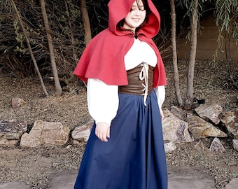 Red Hooded Caplet, Fleece Capelet, Renaissance Costume, Medieval Cape, Little Red Riding Hood Cosplay Fantasy Shoulder Cape, SCA Larp