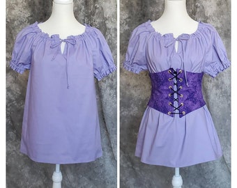 Natural Cotton Chemise Blouse in Lavender, Peasant Shirt, Renaissance Medieval Steampunk Costume, Halloween, Ren Faire, SCA, LARP,