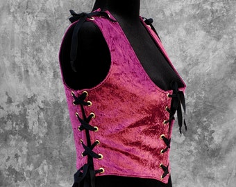 Berry Wine Crushed Velvet Renaissance Bodice, Medieval Costume Corset Vest, Faerie Corset, Ren Faire Costume, SCA LARP Festival Garb