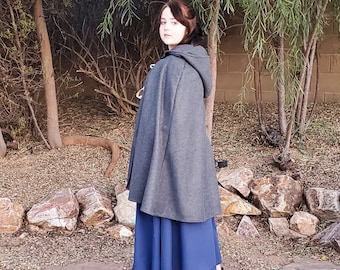 Dark Gray Cloak with Hood, Fleece Cloak, Hooded Cloak, Renaissance Costume, Pirate Costume, SCA LARP, Medieval Clothing, Winter Cloak