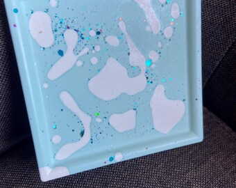 Pastel Aqua Trinket Tray, Modern, Eco Resin Jewelry Tray