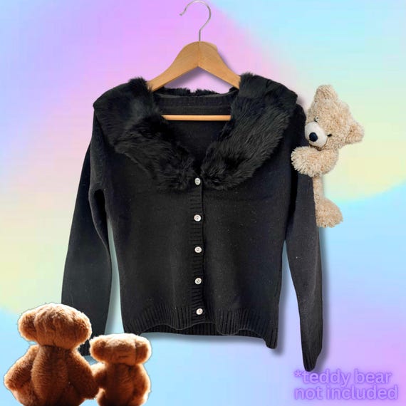 Black teddy bear cardigan hotsell