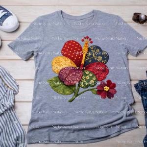 Ricco patchwork di ibisco PNG + mini petalo di cuore / clipart floreale dai toni gioiello / applicazione PNG