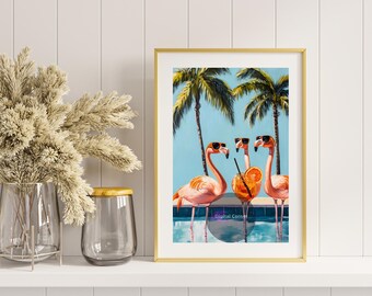 Tropical Flamingo Pool Party Poster – Customizable Summer Wall Art (Digital Download)