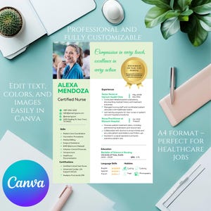Customizable Nurse Resume Template - A4 Canva Template, Editable Healthcare CV Design, Professional Medical Resume sorority resume template