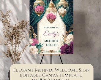 Elegant Mehndi Welcome Sign | Customizable Canva Template (Digital Download)