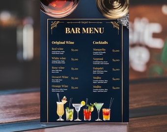Wedding Bar Menu Template, Signature Drink Sign (Digital Download)