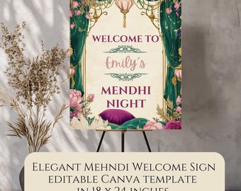 Elegant Mehndi Welcome Sign | Indian Wedding Decor (Digital Download)