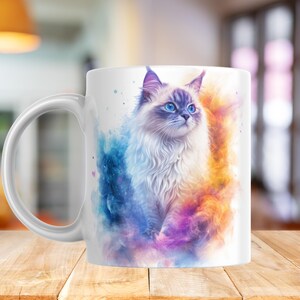 Bunte Katze Becherverpackung, 11 Unzen und 15 Unzen, Becher Sublimationsdesign, Becherverpackung Vorlage, sofortiger digitaler Download PNG