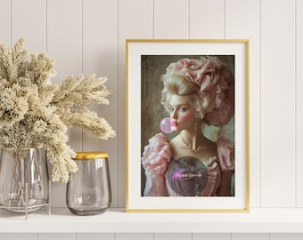 Rococo Noblewoman Blowing Bubble Gum – Funny Altered Art Print (Digital Download)