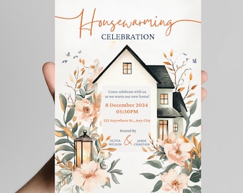 Floral Housewarming Invitation Template | Elegant AI Design (Digital Download)
