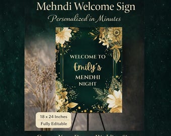 Elegant Mehndi Welcome Sign | Customizable Indian Wedding Decor (Digital Download)