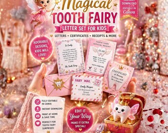 Editable Pink Tooth Fairy Letter Set, Certificate, Receipt (Instant Download)