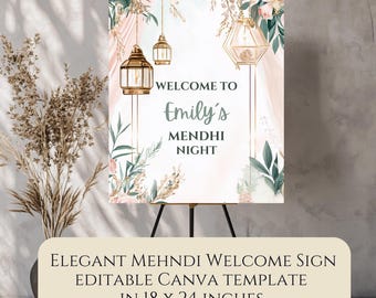 Elegant Mehndi Welcome Sign | Indian Wedding Decor (Digital Download)