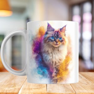 Bunte Katze Becherverpackung, 11 Unzen und 15 Unzen Becher Sublimationsdesign, Becherverpackung Vorlage, sofortiger digitaler Download PNG