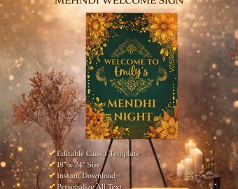 Elegant Mehndi Welcome Sign | Customizable Canva Template (Digital Download)