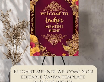 Elegant Mehndi Welcome Sign | Indian Wedding Decor (Digital Download)