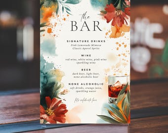 Wedding Bar Menu Template, Signature Drink Sign (Digital Download)
