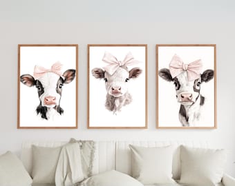 Highland Cow Nursery Print, Watercolor Farmhouse Decor