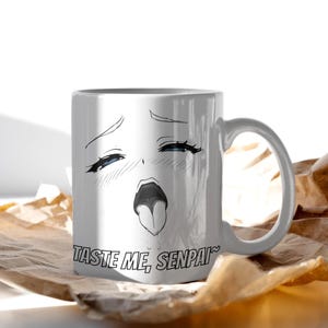 Ahegao Meme Mug – Bold Black and White Anime Expression with Blue Eyes, Spicy Otaku Coffee Cup for Meme Lovers, Gag Gifts, and Chaos Energy