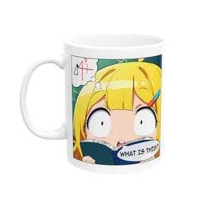 Math Struggle Mug - Funny Anime Girl Studying with Confused Face, Relatable School and Exam Coffee Cup, Gift for Students and Nerdy Friends