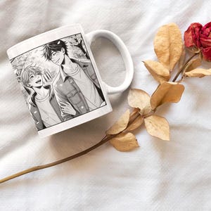 BL Manga Mug - Boys Love Couple Coffee Cup in Black and White, Aesthetic Yaoi Gift for LGBTQ Fans, Monochrome Art for Manga Readers