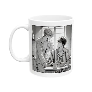 BL Couple Mug - Cozy Boys Love Coffee Cup with Gay Couple Sharing Breakfast, Romantic Yaoi Gift for Him, Her, LGBTQ Manga Fans, Romance fans