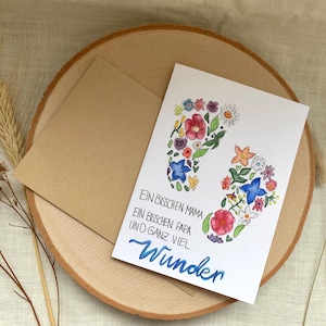 Original handgemalte Glückwunschkarte zur Geburt Aquarell