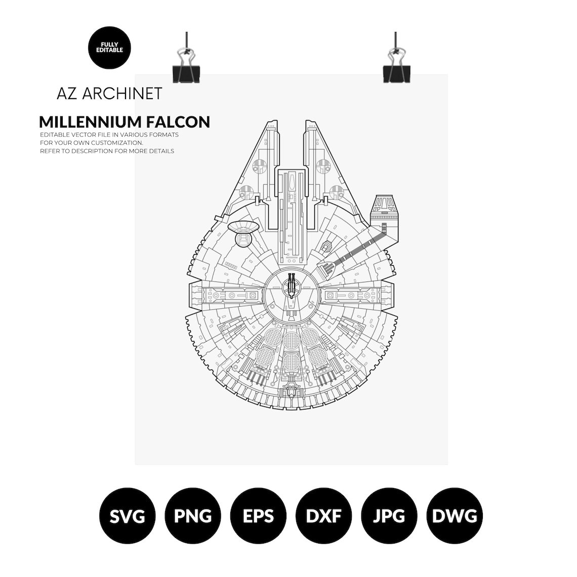 Millennium Falcon Svg Star Wars Ship Vector Plans | Svg Eps Dxf Dwg Png ...