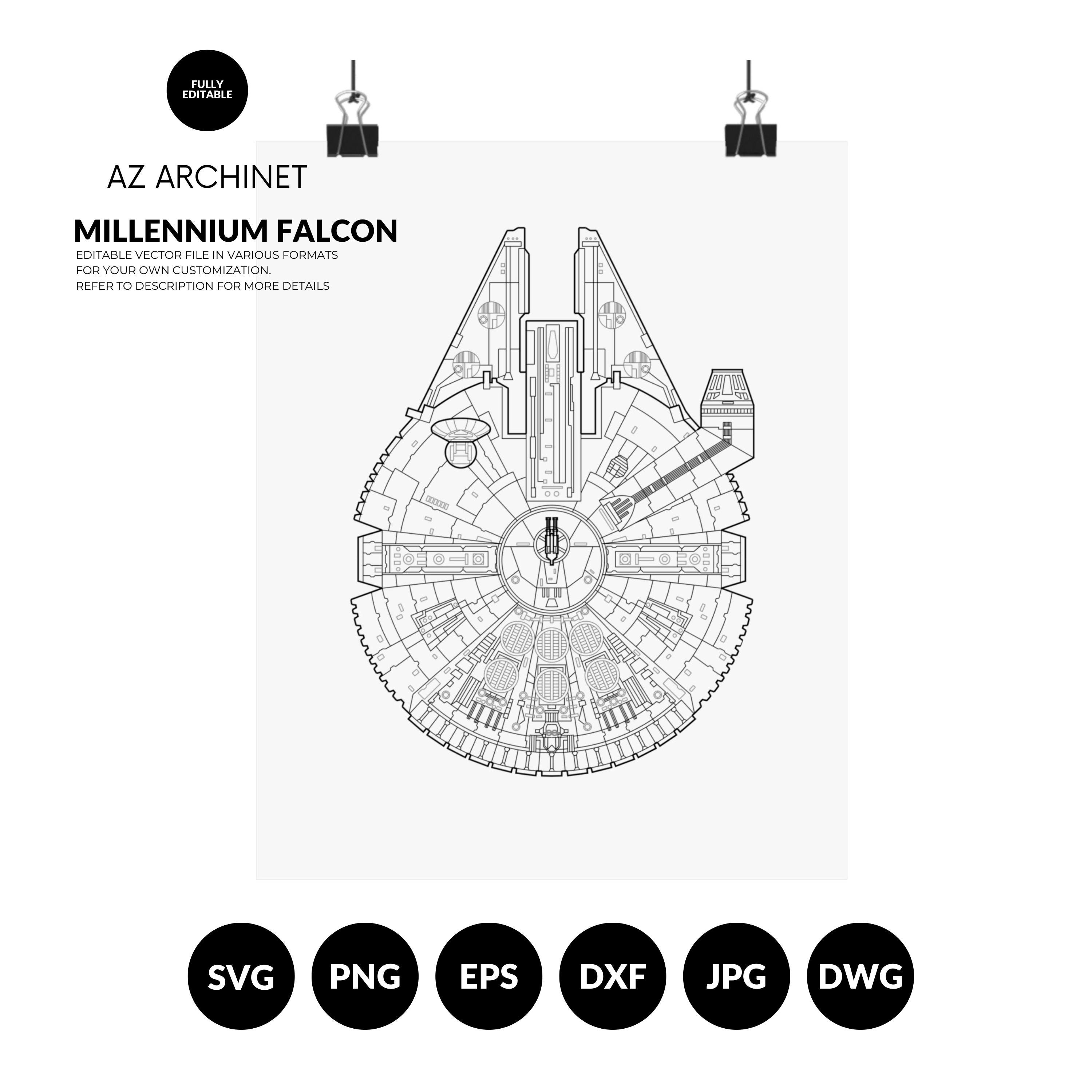 Millennium Falcon Svg Star Wars Ship Vector Plans | Svg Eps Dxf Dwg Png ...