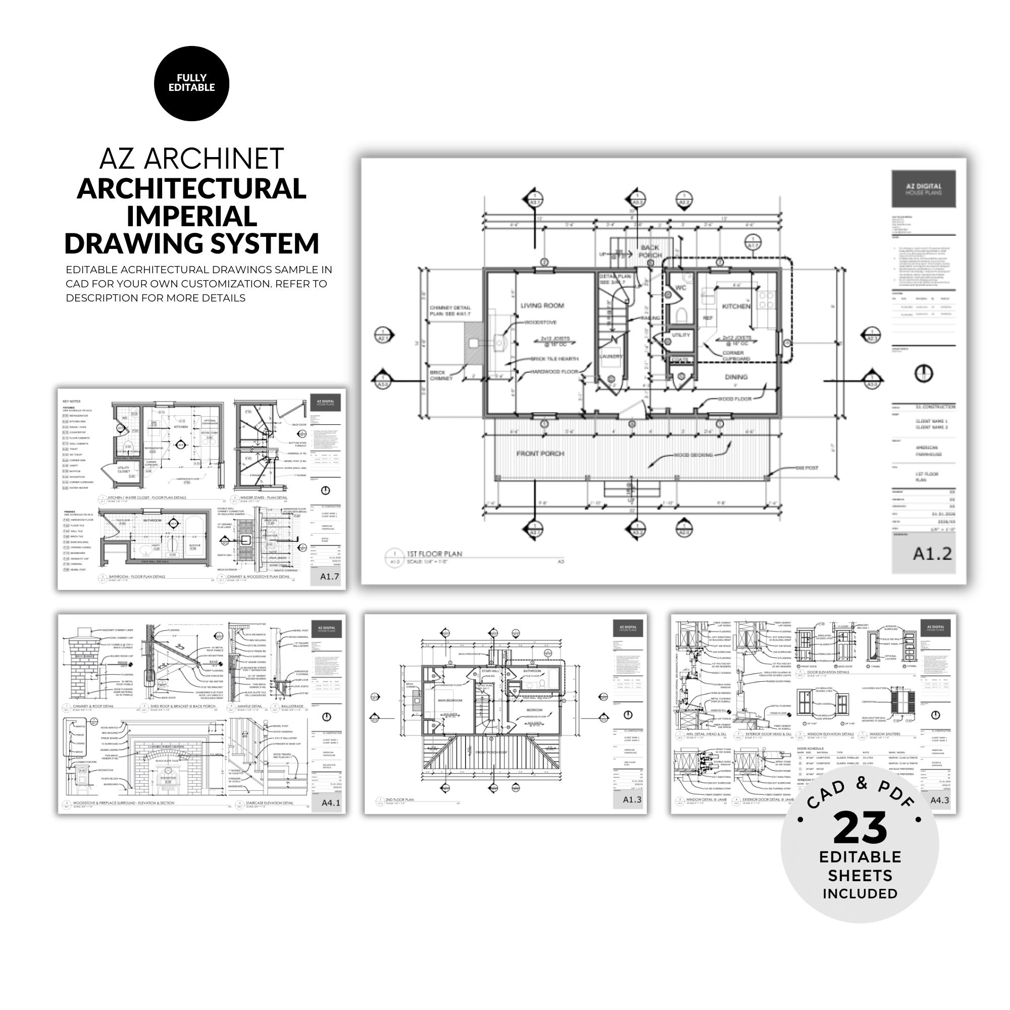 AutoCAD Imperial Templates Pack, CAD Drawing System, Title Blocks, Layering Standards, Drafting Tools, Full Blueprint Set