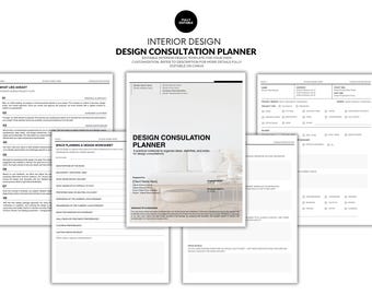 Planificador de consulta de diseño de interiores / Notas del cliente, cuestionario y plantilla de flujo de proyecto