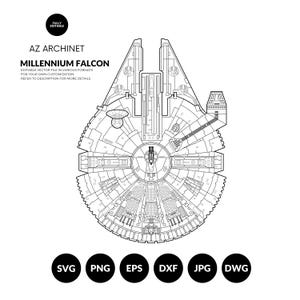 Millennium Falcon svg star wars ship vector plans | svg eps dxf dwg png jpg| cricut laser cut files digital file