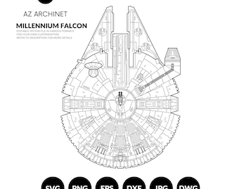 Millennium Falcon svg Star Wars-skeppsvektorritningar | svg eps dxf dwg png jpg | cricut laserskurna filer digital fil