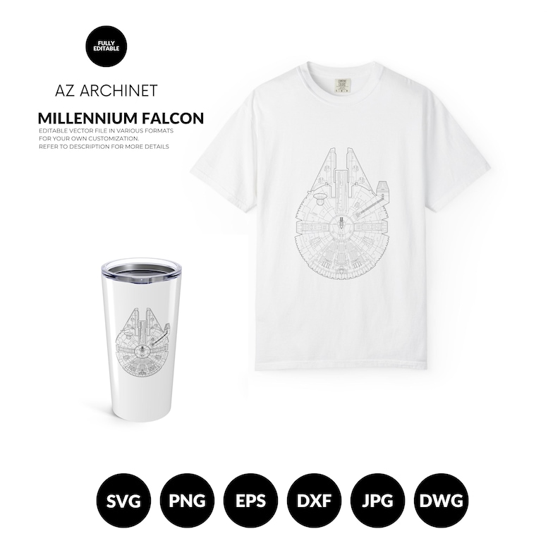Millennium Falcon Svg Star Wars Ship Vector Plans | Svg Eps Dxf Dwg Png ...