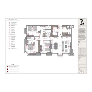 K&ouml;nnte beinhalten: Ein detaillierter Grundriss einer Wohnung mit mehreren R&auml;umen, darunter eine K&uuml;che, ein Wohnzimmer und Schlafzimmer. Der Plan enth&auml;lt Ma&szlig;e und Symbole f&uuml;r verschiedene Einrichtungsgegenst&auml;nde und Ger&auml;te. Der Text "AP-EP-01" ist in der rechten unteren Ecke sichtbar.