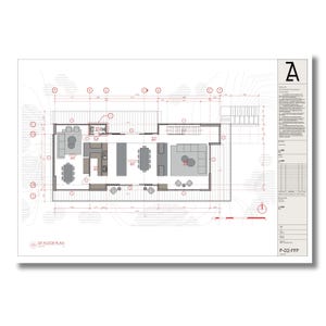 May include: A black and white architectural floor plan of a house with a living room, kitchen, and dining room. The plan includes furniture and dimensions. The text "1ST FLOOR PLAN" is in the bottom left corner and "P-Q2-FFP" is in the bottom right corner.