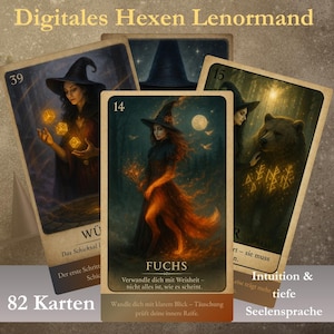 Heksen Lenormand Kaarten Digitaal – 82 Orakelkaarten als PDF Download | Spiritueel kaartendeck voor moderne heksen | Tarot | Mystieke Lenormand | Wicca