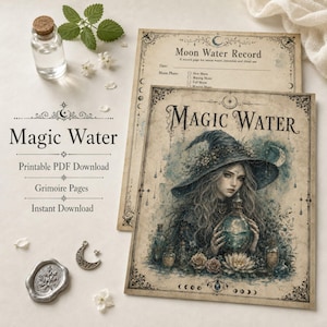 Magical Water Recipes PDF | 56 Printable Water Magic Pages | Ritual Water Grimoire | Book of Shadows for Witches