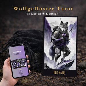 Wolf Tarot Deck | 78 Card Physical Tarot Deck with German Guidebook | Dark Animal Spirit Tarot | Wolf Oracle Cards