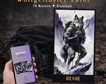 Wolf Tarot Deck | 78 Card Physical Tarot Deck with German Guidebook | Dark Animal Spirit Tarot | Shadow Work Tarot | Wolf Tarot Cards