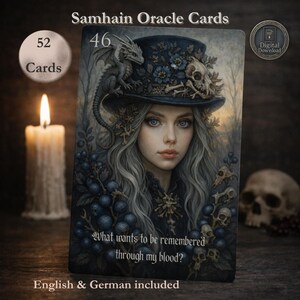 サムハイン・オラクル・デッキ – 魔女のオラクルカード52枚 PDF | 印刷可能なハロウィーン・オラクル | サムハイン・オラクル・カード | EN - DE | 祖先のオラクル