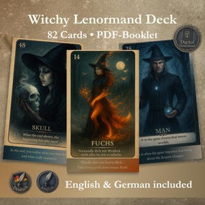 Witchy Lenormand Deck PDF | 82 Printable Lenormand Cards | Digital Oracle Cards DE & EN | Dark Fortune Telling Deck | Via Incantata