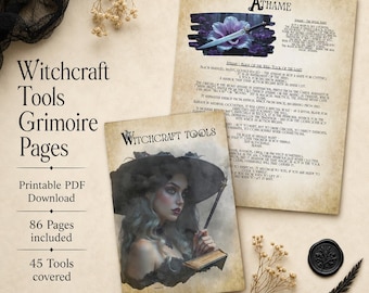 Witch Tools Grimoire – 45 Magical Tools | PDF Book of Shadows | Witchcraft Guide & Ritual Workbook | Witchy Printable for Wicca