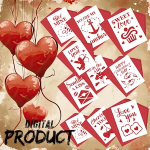 Paquete de tarjetas de papel para el día de San Valentín: 10 diseños de tarjetas únicos para celebraciones creativas, descarga digital instantánea