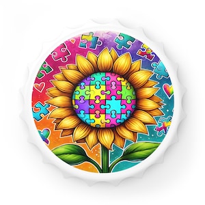 Colorful Puzzle Sunflower Bottle Opener, Fun Gift for Gamers, Unique Kitchen Accessory, Vibrant Beer Opener, Summer Party Essentials