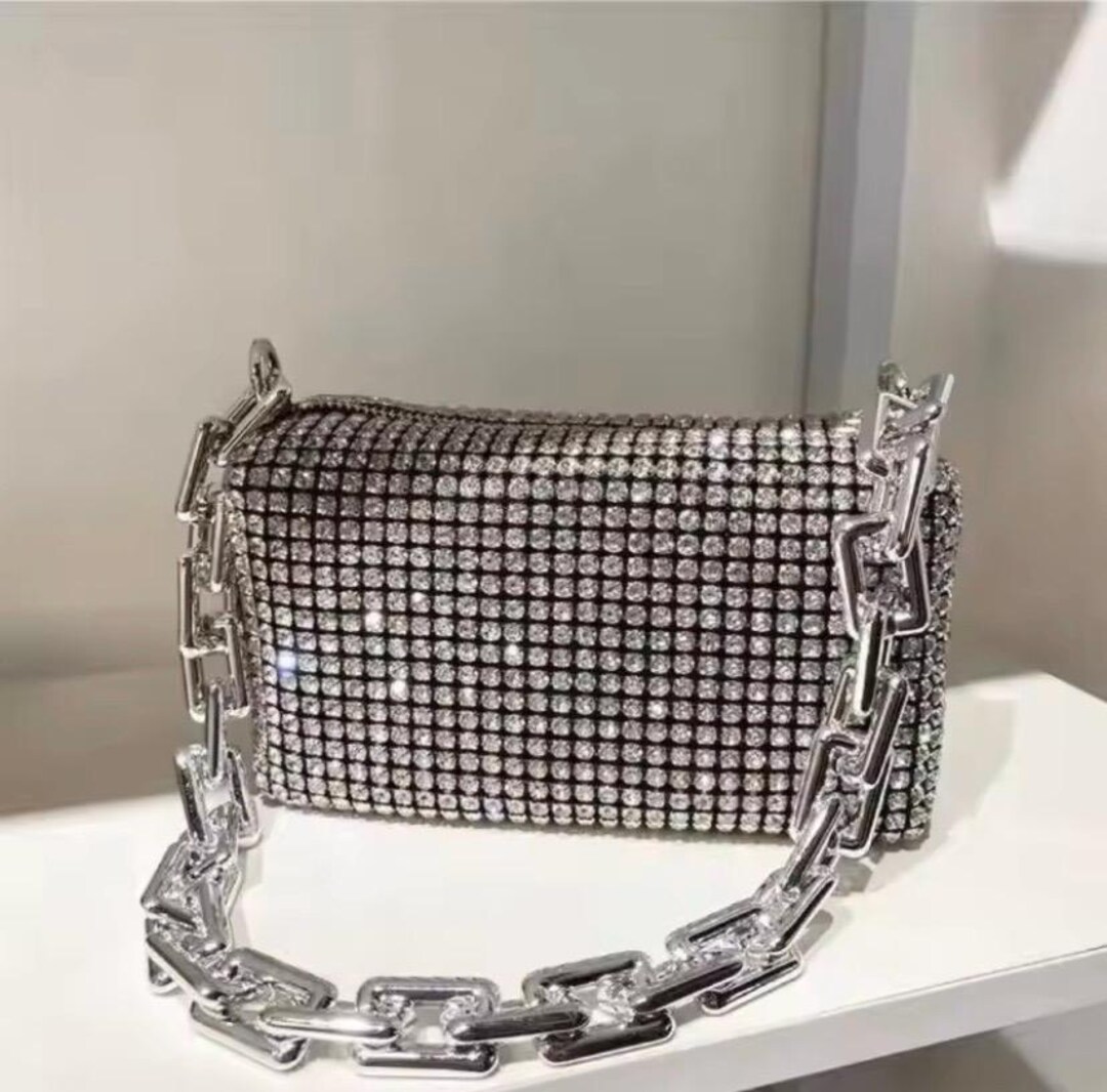 Rhinestone Convertible Top Handle Clutch Bag