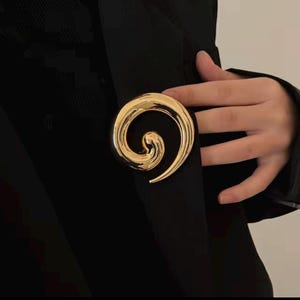 Elegant Gold Spiral Brooch – Statement Pin for Jackets and Coats